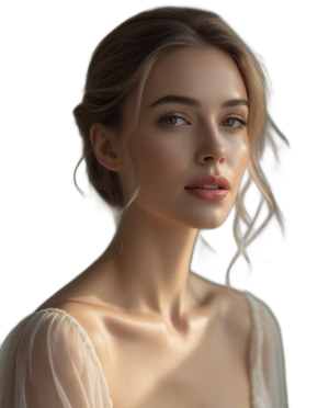 Femme avec cheveux fin sur fond transparent